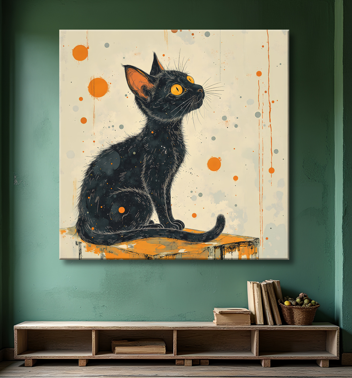 Tableau chat | Peinture expressive moderne chat avec decor