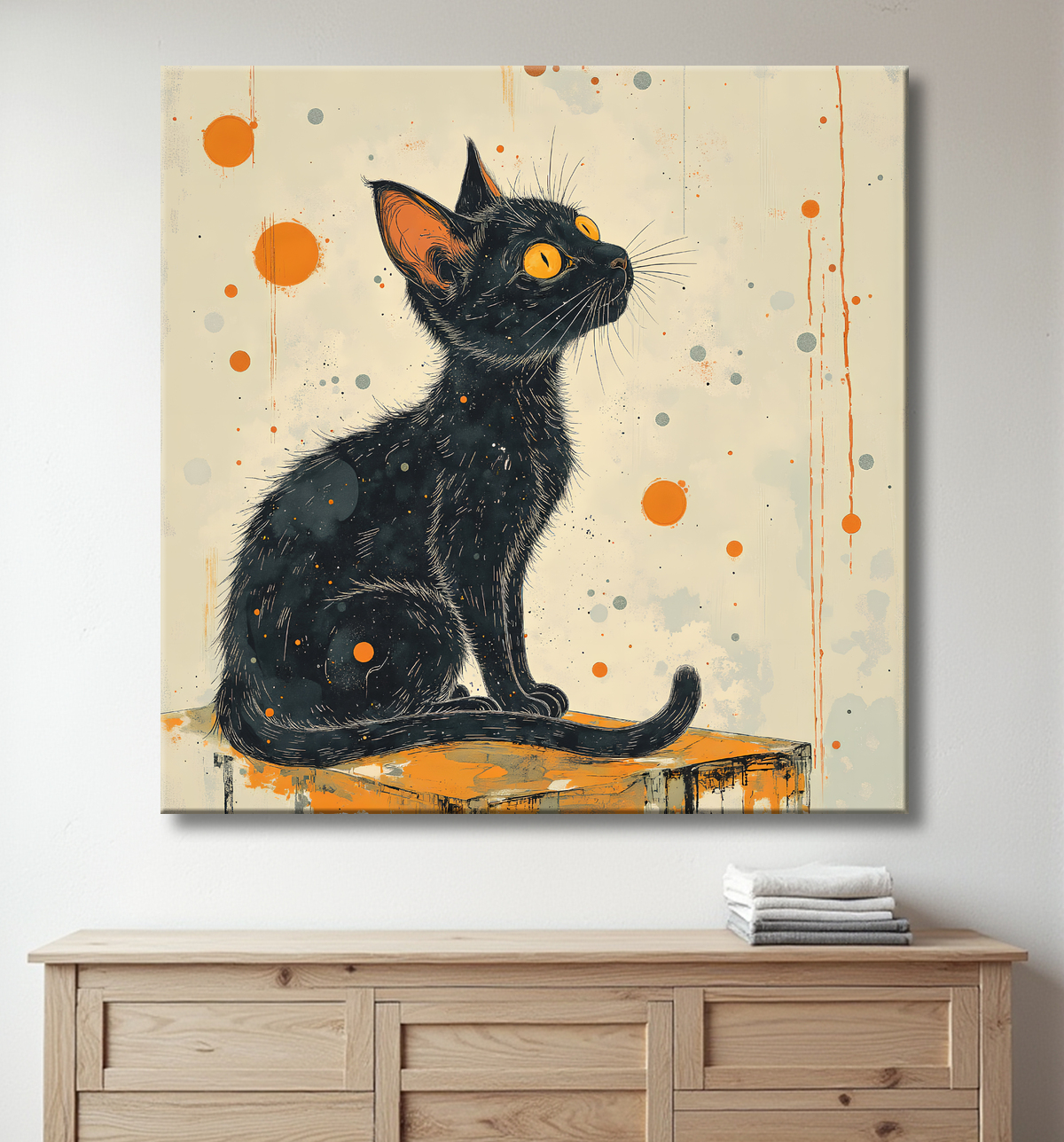 Tableau chat | Peinture expressive moderne chat avec decor