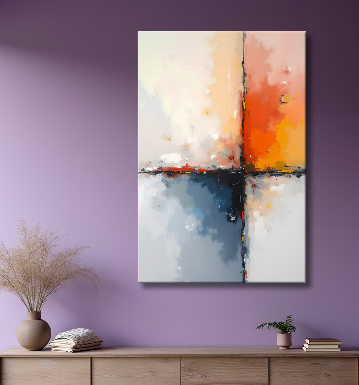 Tableau abstrait géométrique minimaliste aux teintes claires avec decor
