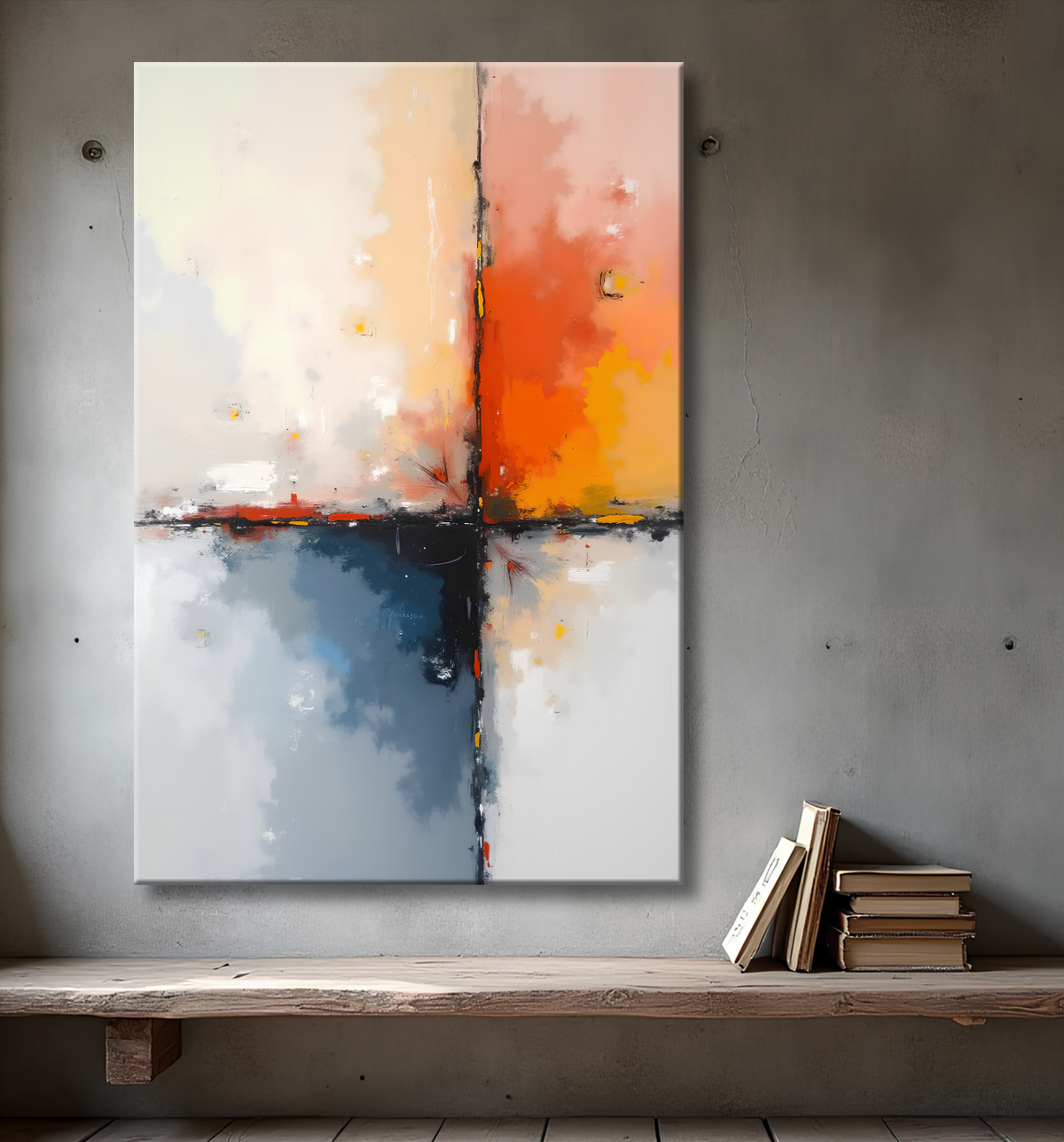Tableau abstrait géométrique minimaliste aux teintes claires avec decor