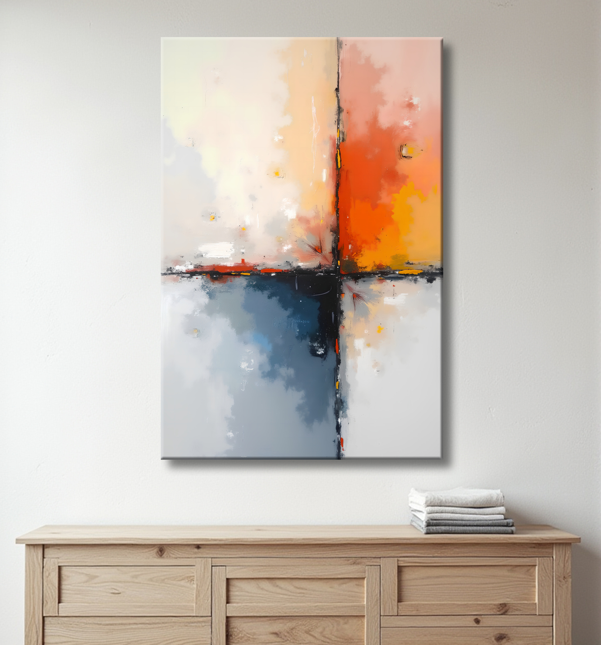 Tableau abstrait géométrique minimaliste aux teintes claires avec decor