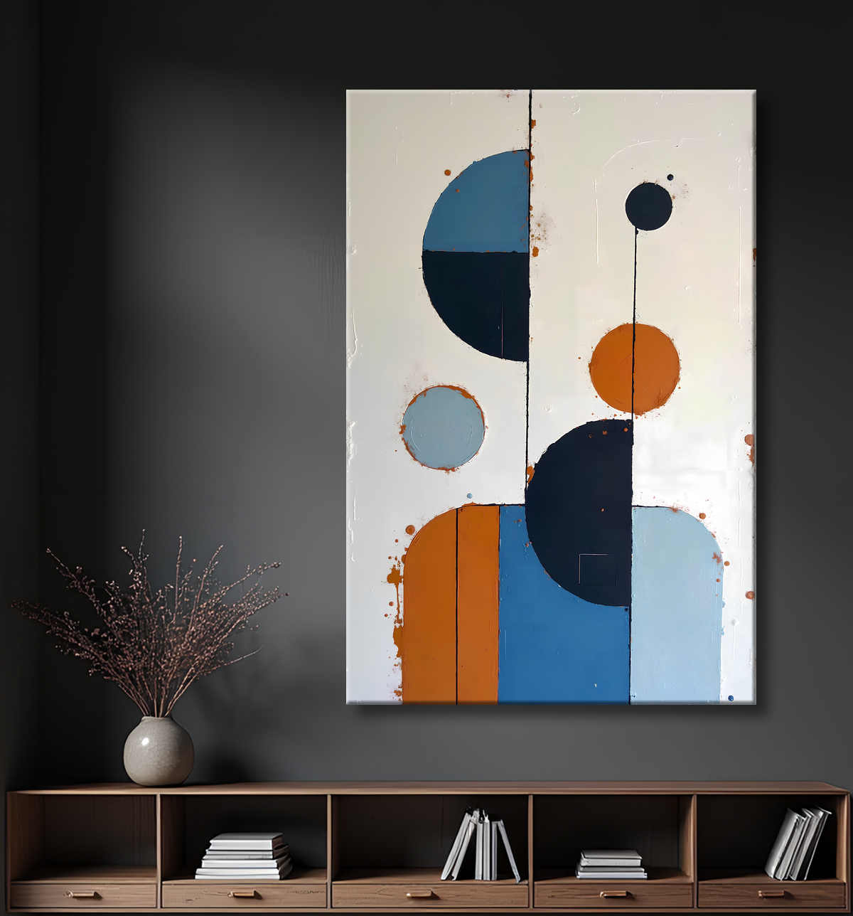 Tableau abstrait géométrique minimaliste aux teintes claires avec decor