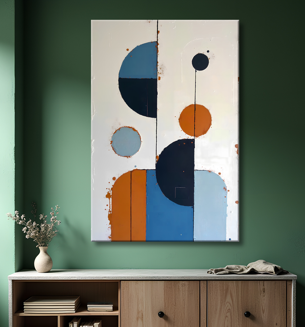 Tableau abstrait géométrique minimaliste aux teintes claires avec decor