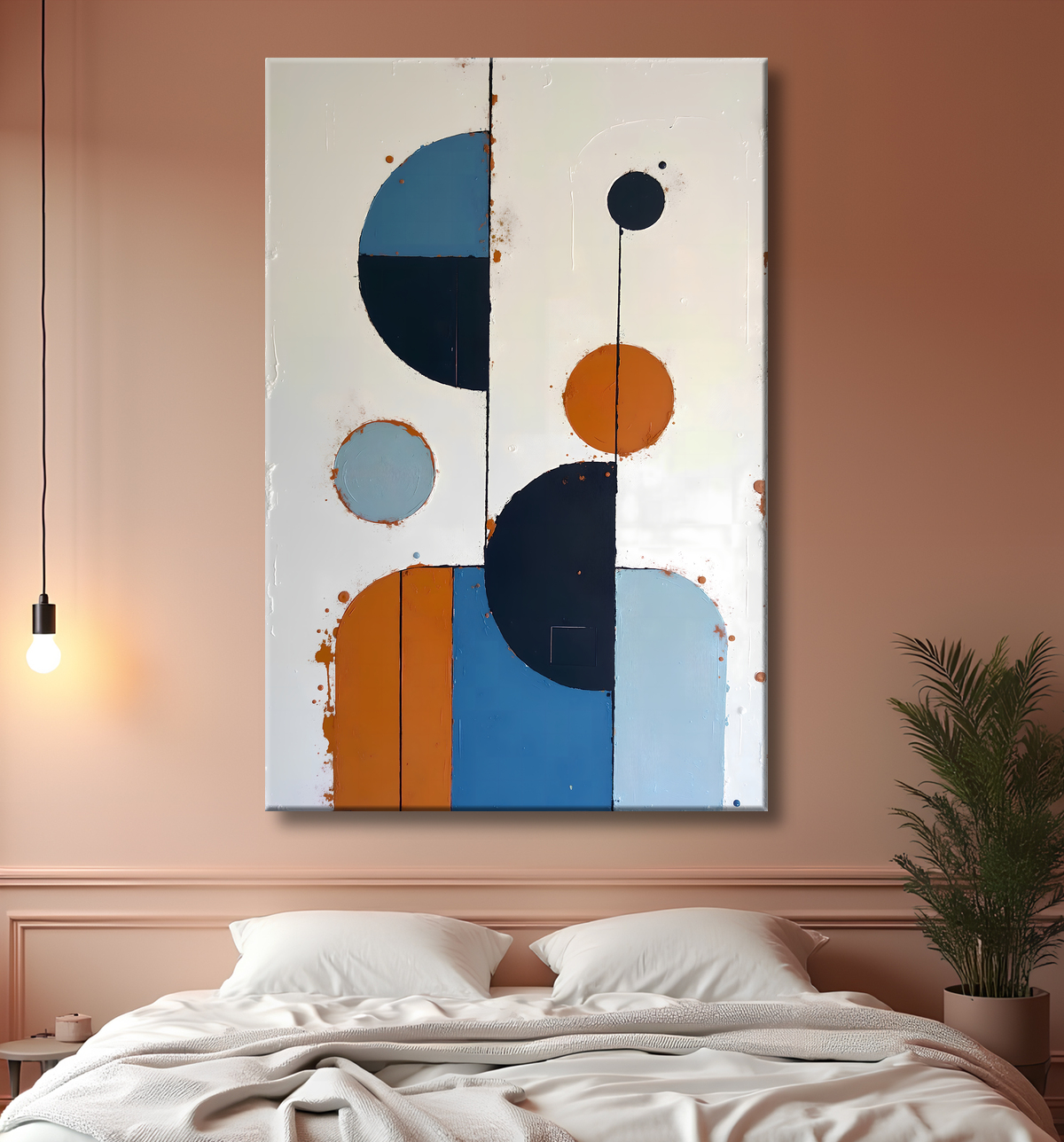 Tableau abstrait géométrique minimaliste aux teintes claires avec decor
