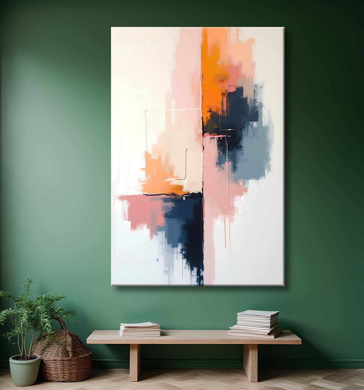 Tableau abstrait géométrique minimaliste aux teintes claires avec decor