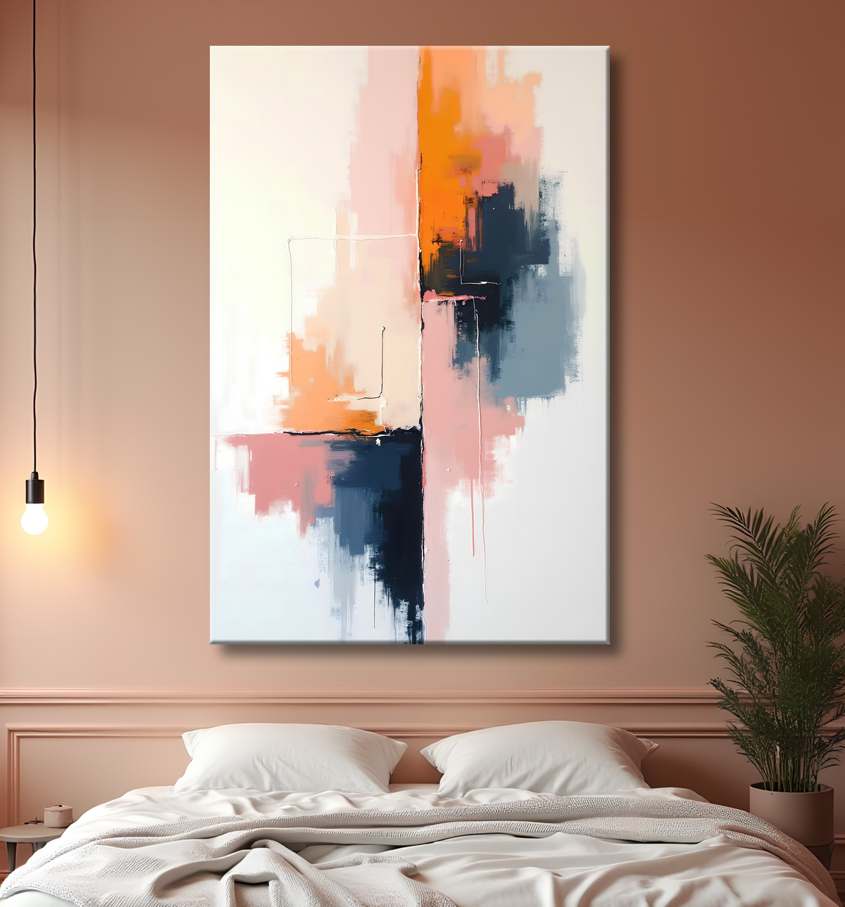 Tableau abstrait géométrique minimaliste aux teintes claires avec decor