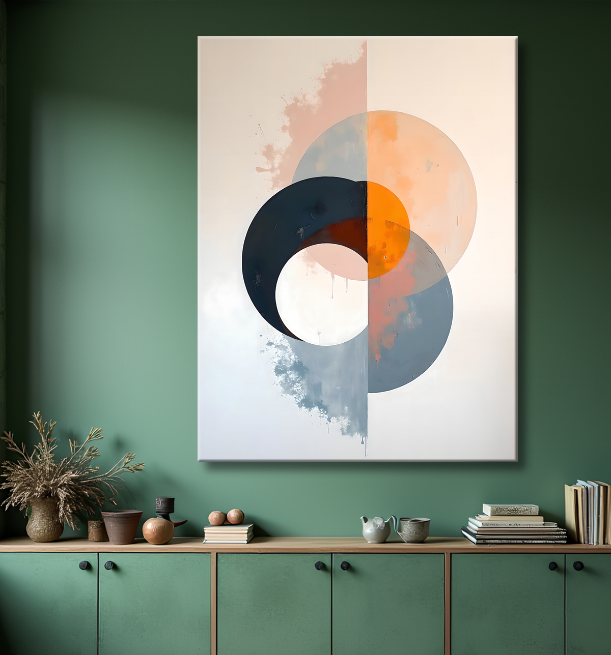 Tableau abstrait géométrique minimaliste aux teintes claires avec decor