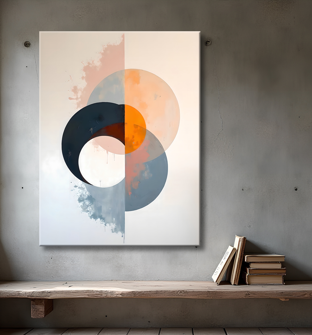 Tableau abstrait géométrique minimaliste aux teintes claires avec decor