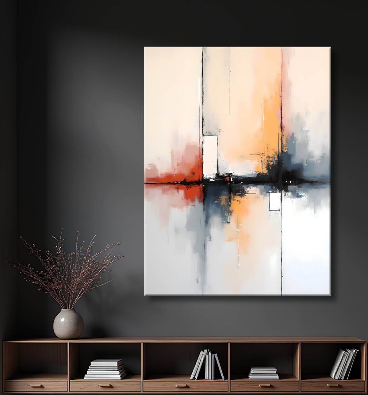 Tableau abstrait géométrique minimaliste aux teintes claires avec decor