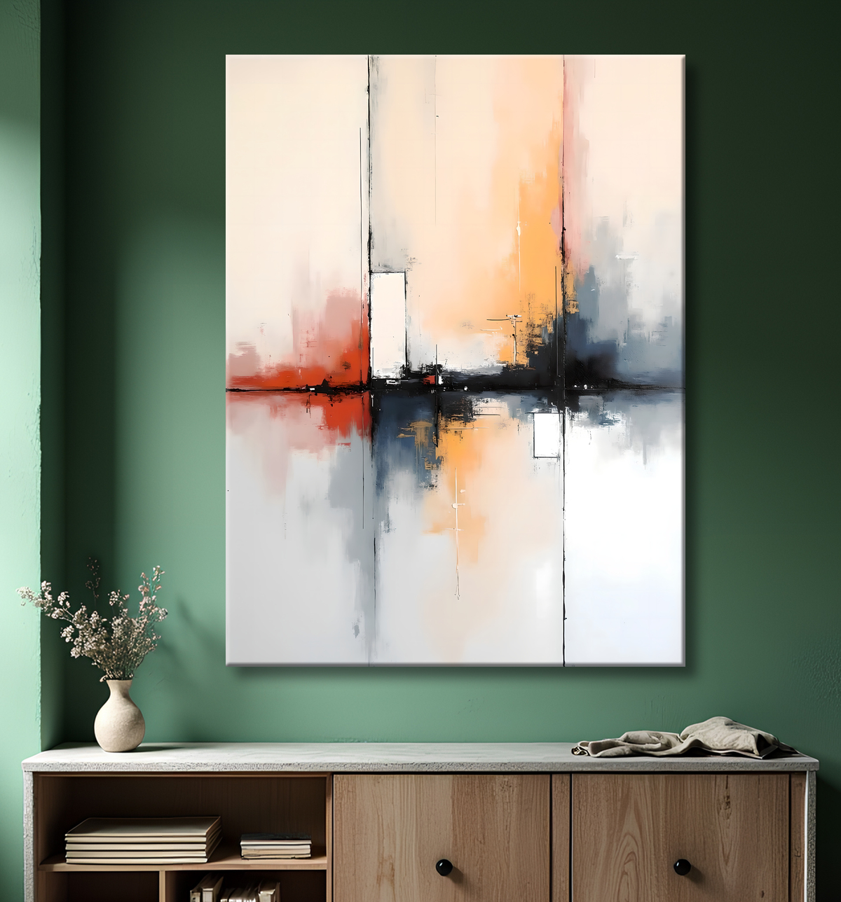 Tableau abstrait géométrique minimaliste aux teintes claires avec decor