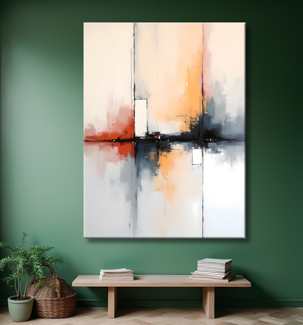 Tableau abstrait géométrique minimaliste aux teintes claires avec decor