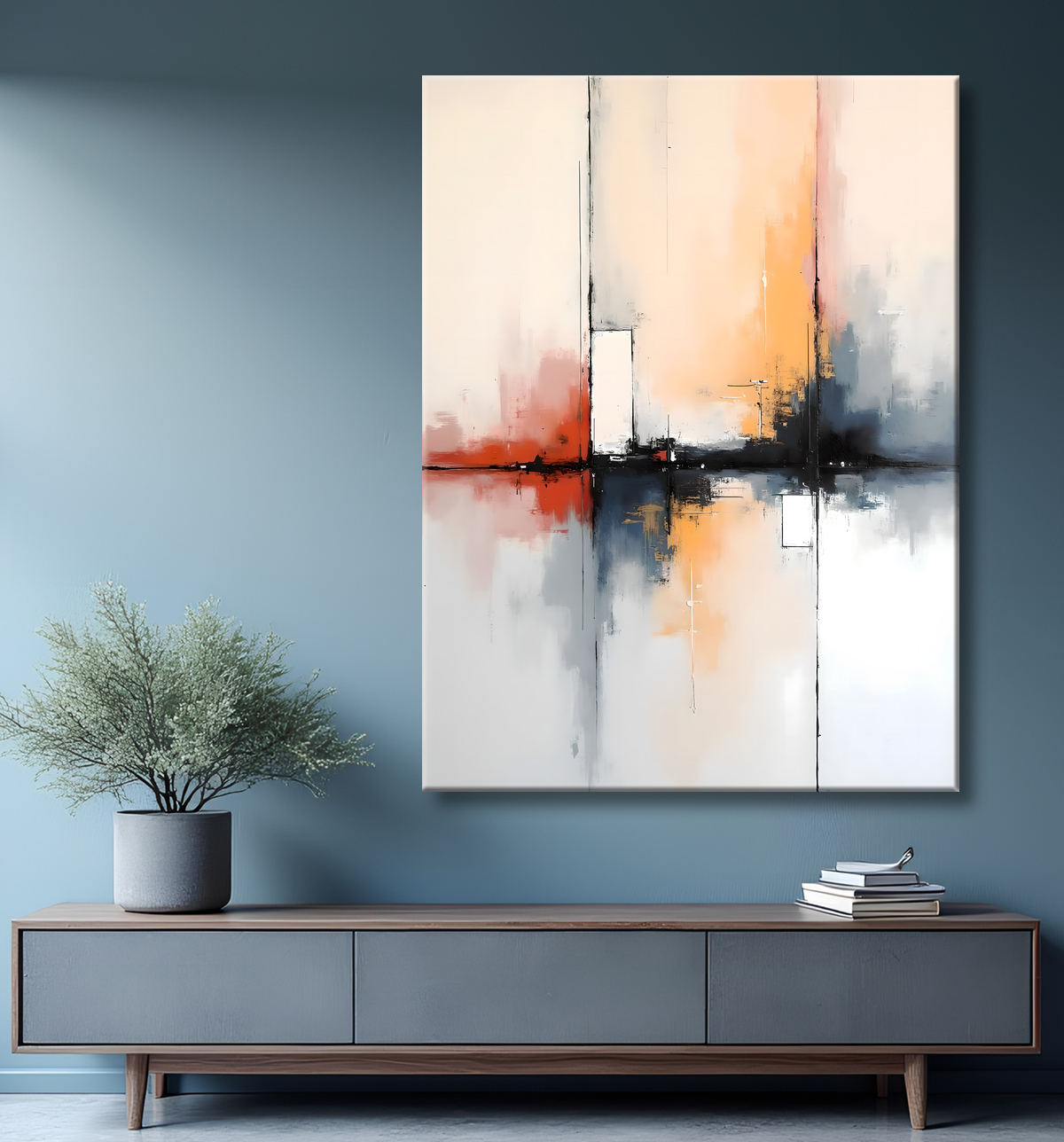 Tableau abstrait géométrique minimaliste aux teintes claires avec decor