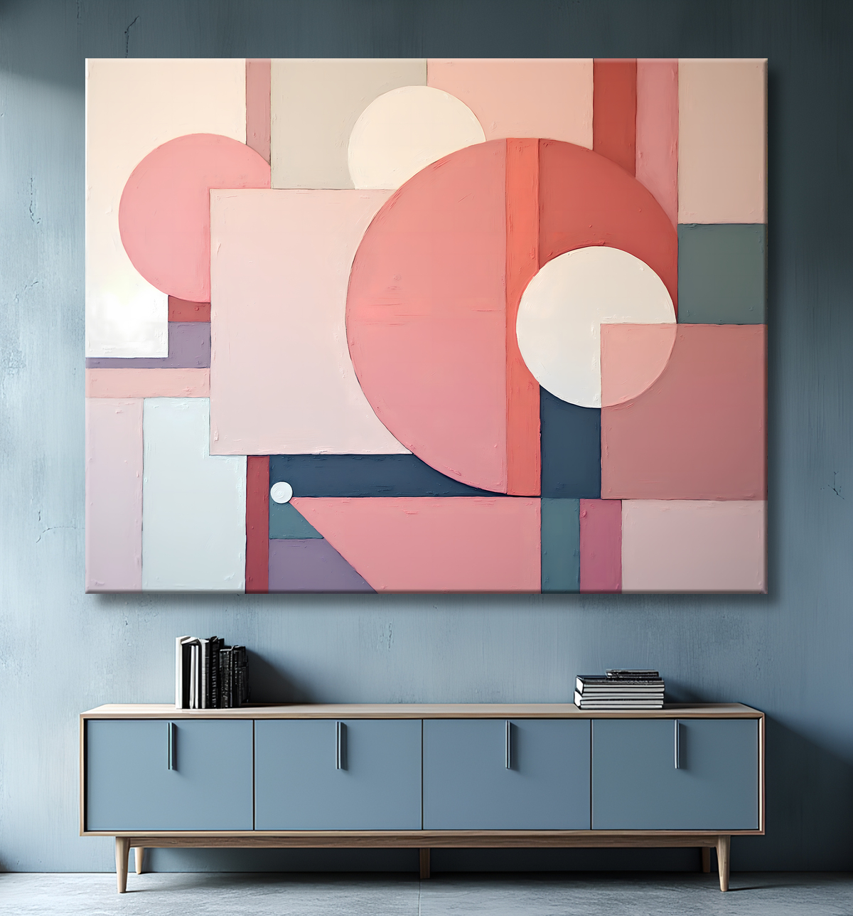 Tableau abstrait géométrique minimaliste aux teintes claires avec decor