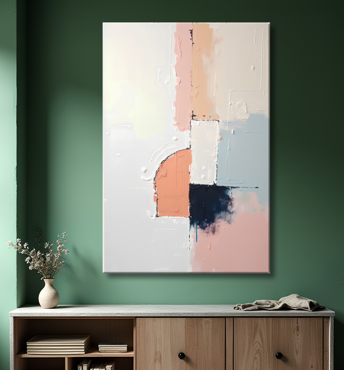 Tableau abstrait géométrique minimaliste aux teintes claires avec decor