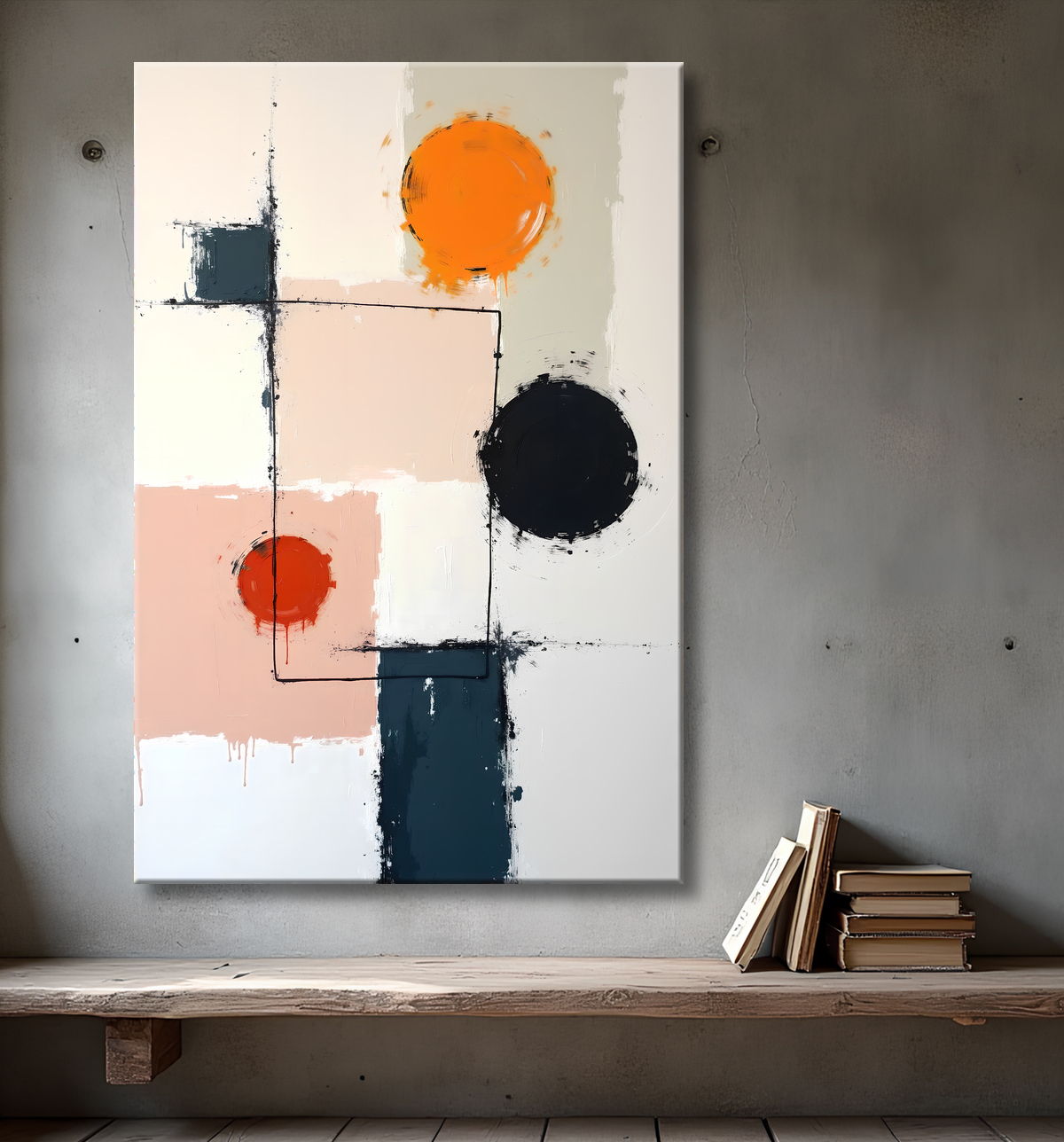 Tableau abstrait géométrique minimaliste aux teintes claires avec decor