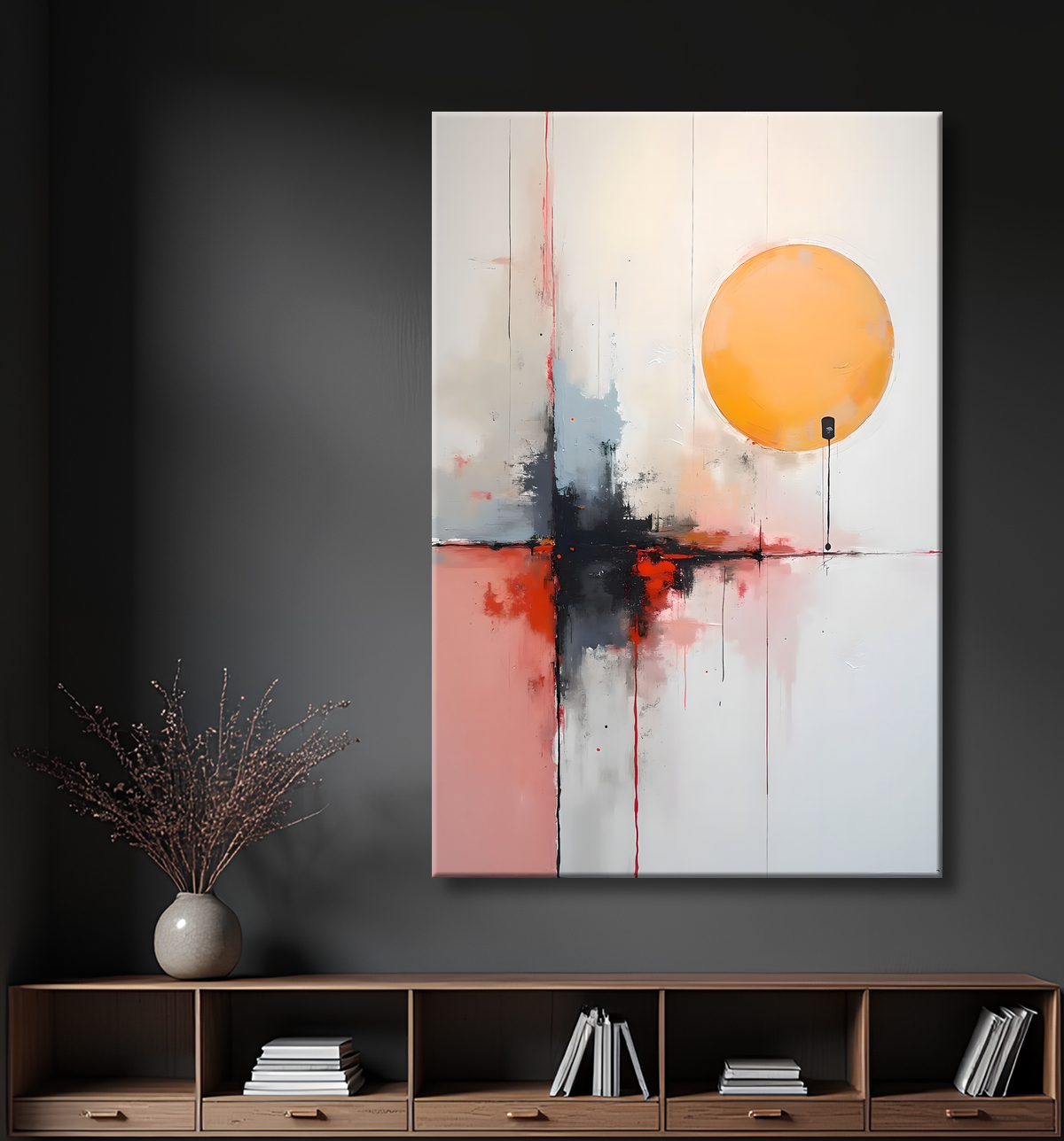 Tableau abstrait géométrique minimaliste aux teintes claires avec decor