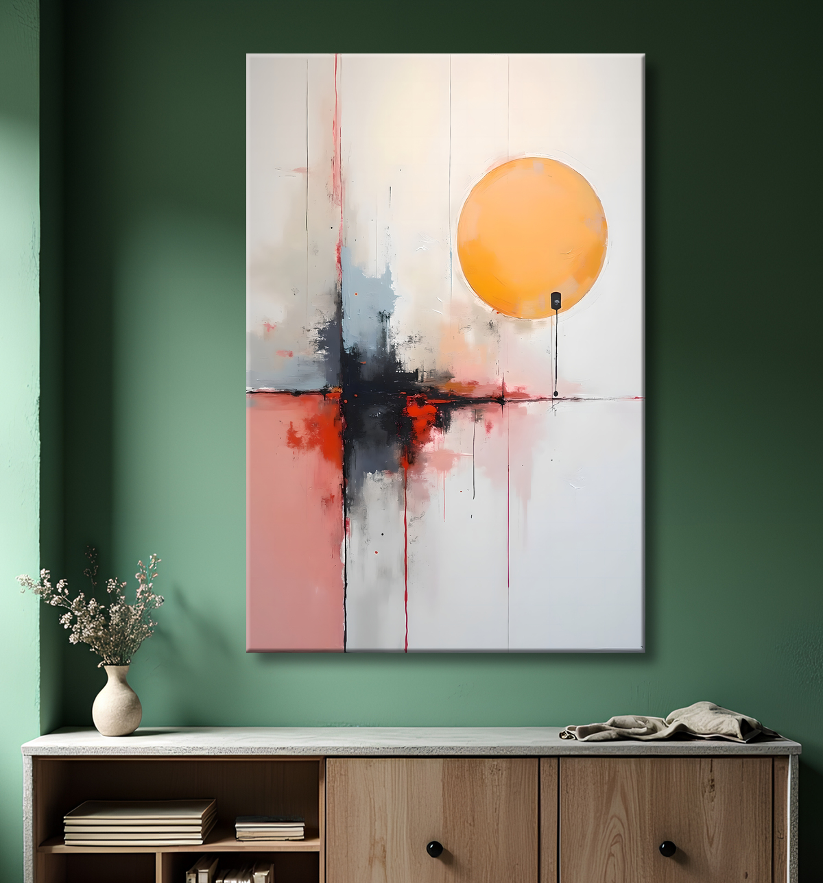Tableau abstrait géométrique minimaliste aux teintes claires avec decor