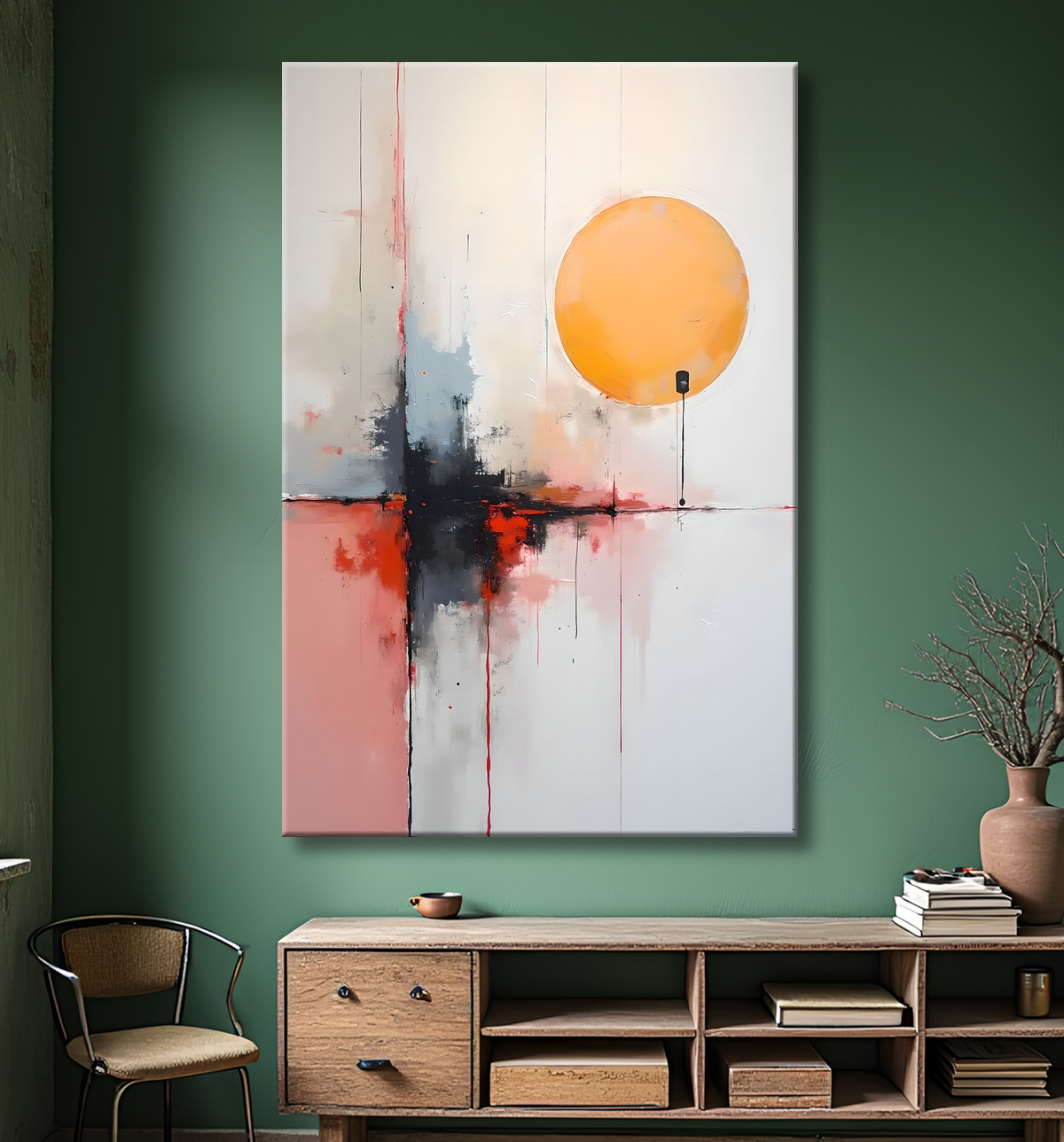 Tableau abstrait géométrique minimaliste aux teintes claires avec decor