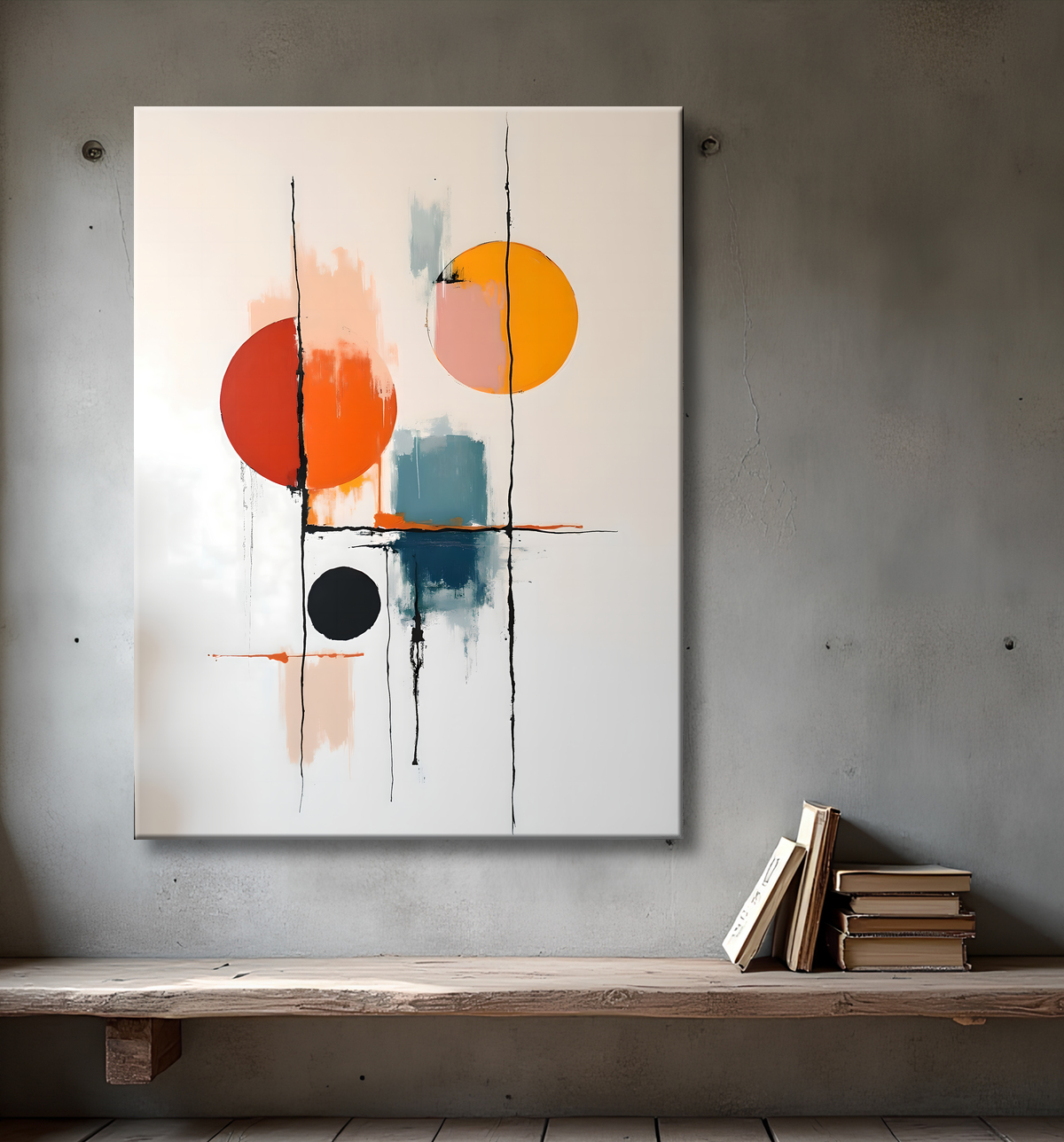 Tableau abstrait géométrique minimaliste aux teintes claires avec decor