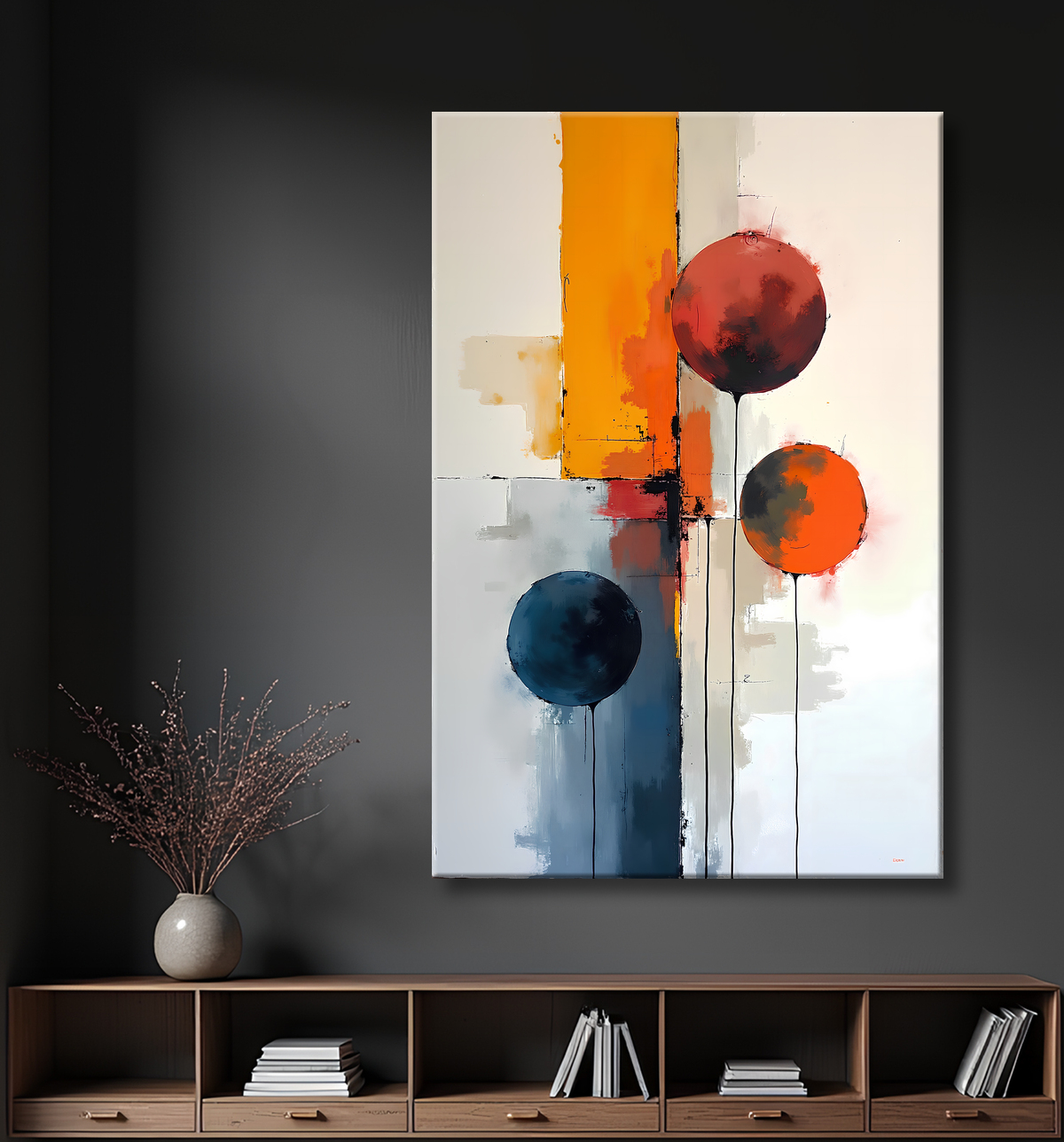 Tableau abstrait géométrique minimaliste aux teintes claires avec decor