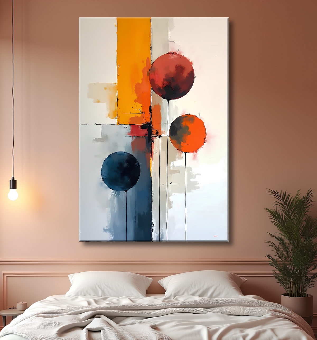 Tableau abstrait géométrique minimaliste aux teintes claires avec decor
