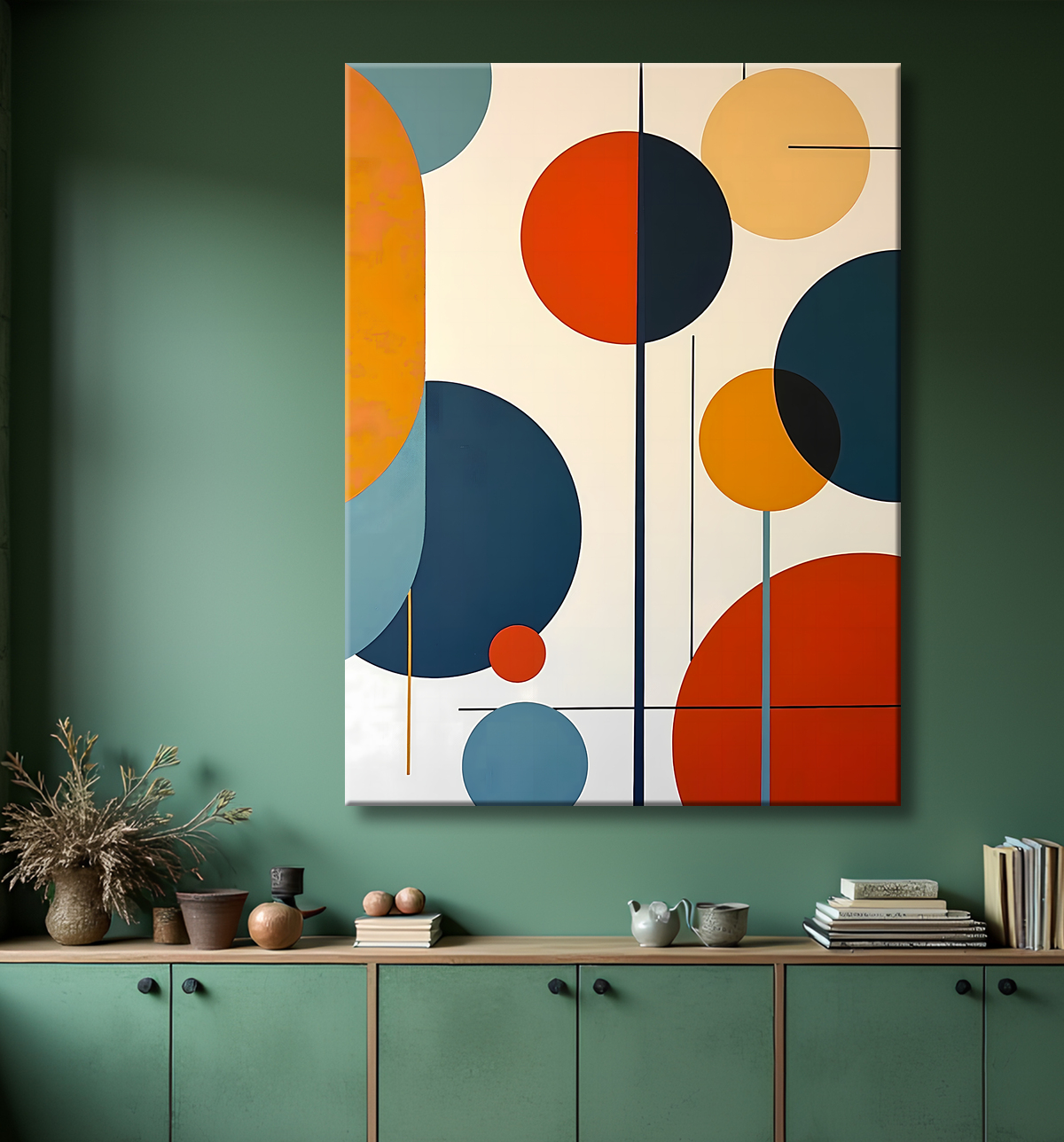 Tableau abstrait géométrique minimaliste aux teintes claires avec decor