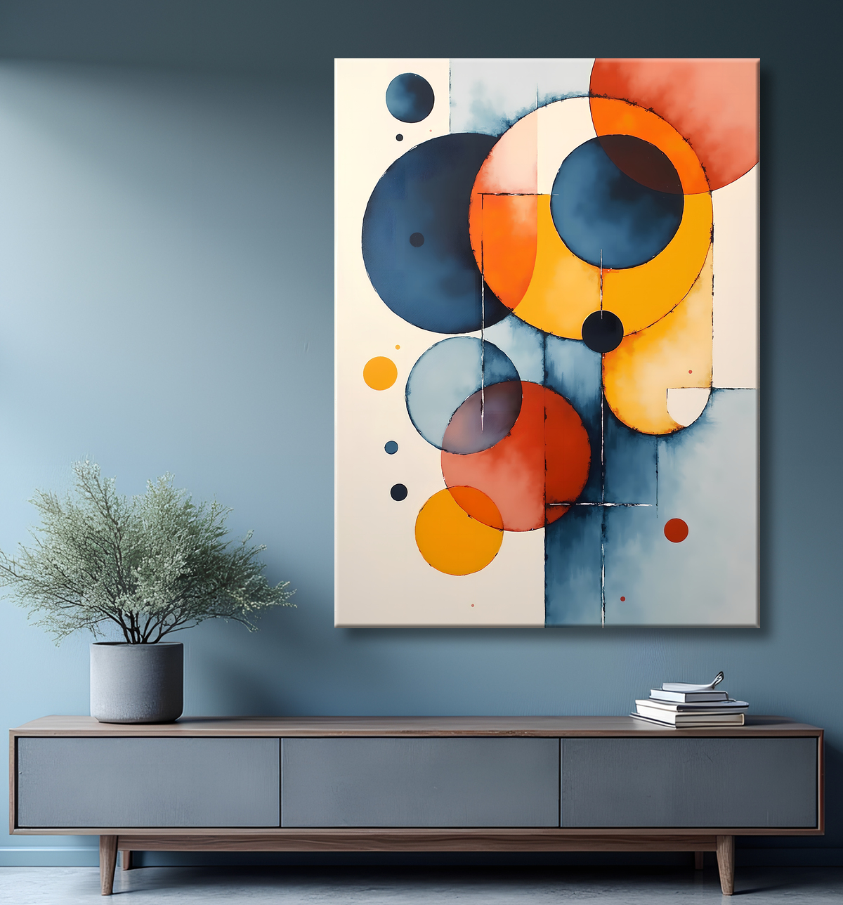 Tableau abstrait géométrique minimaliste aux teintes claires avec decor