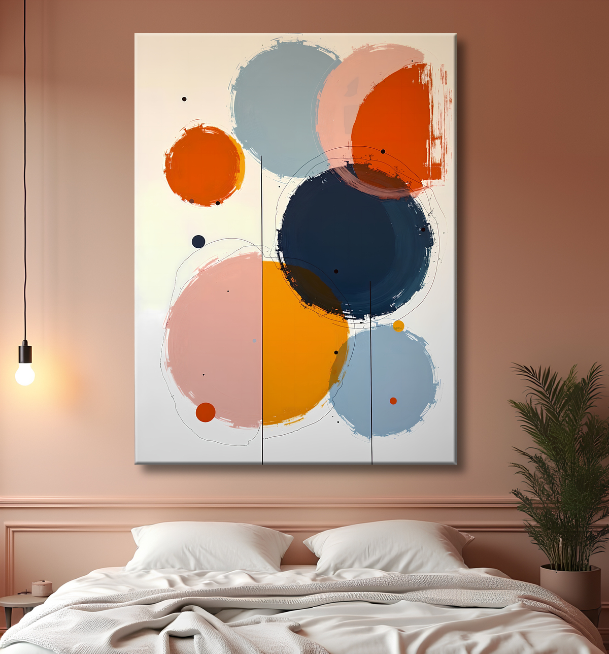 Tableau abstrait géométrique minimaliste aux teintes claires avec decor