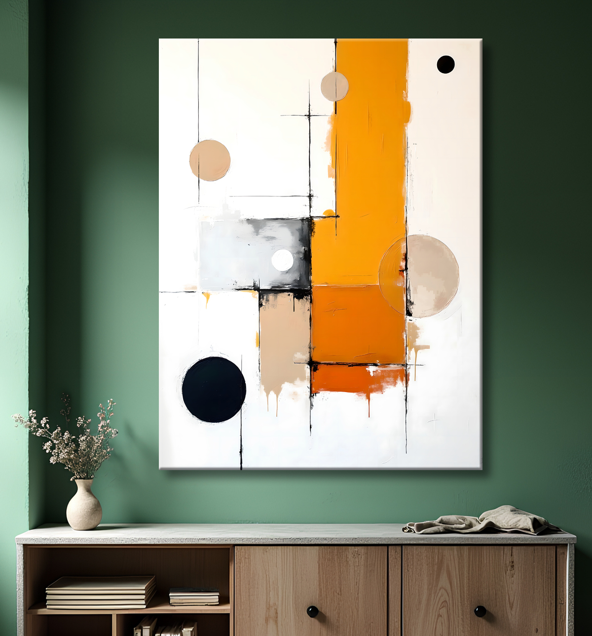 Tableau abstrait géométrique minimaliste aux teintes claires avec decor