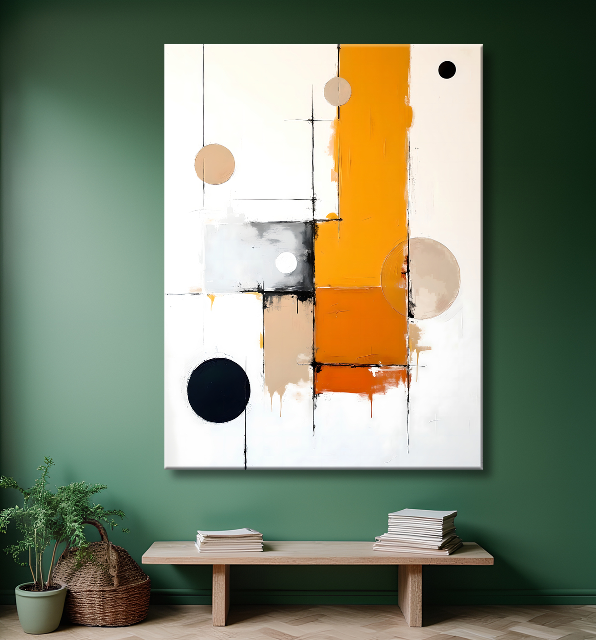 Tableau abstrait géométrique minimaliste aux teintes claires avec decor