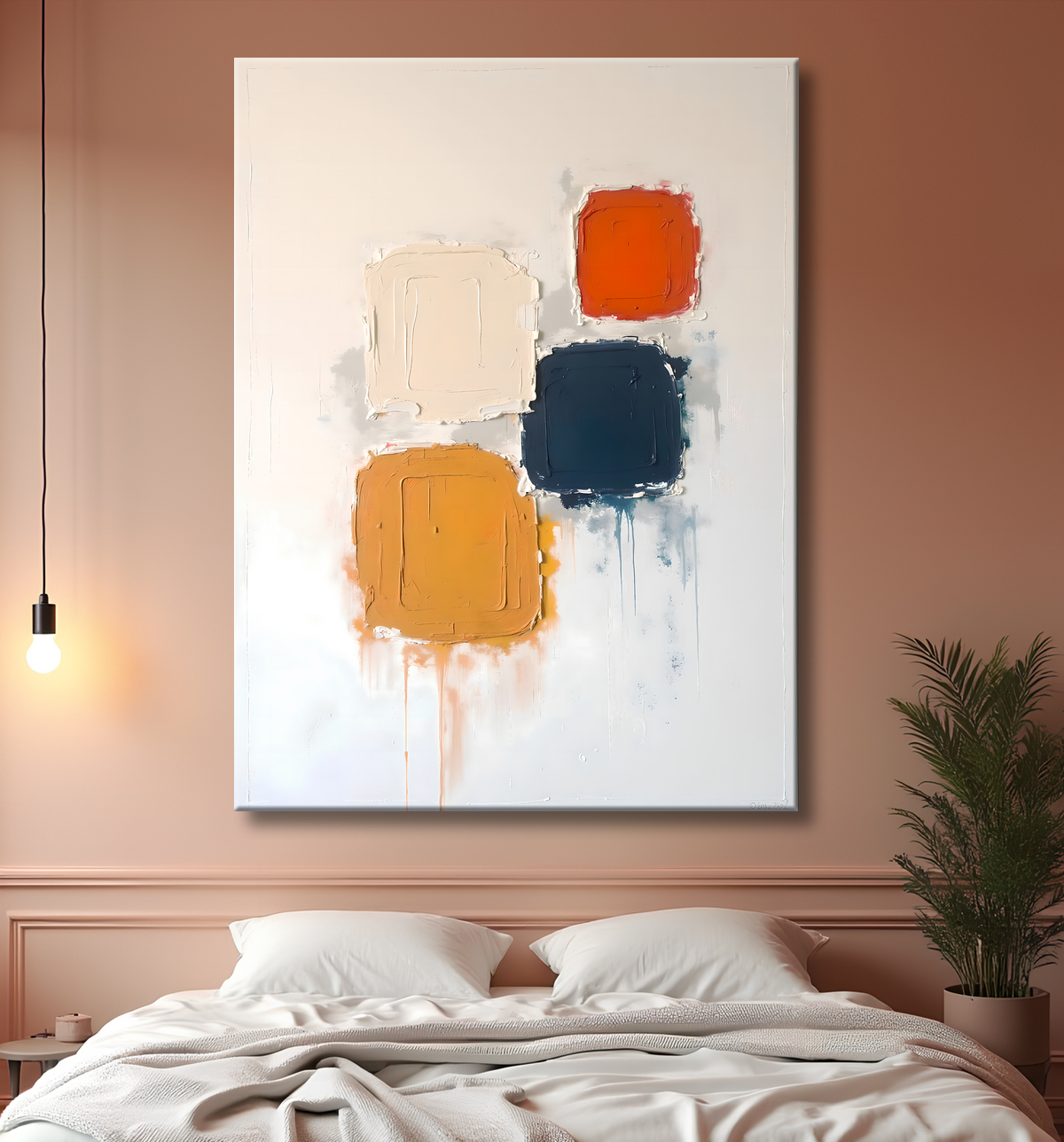 Tableau abstrait géométrique minimaliste aux teintes claires avec decor
