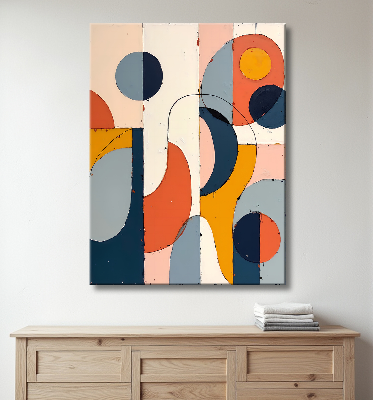 Tableau abstrait géométrique minimaliste aux teintes claires avec decor