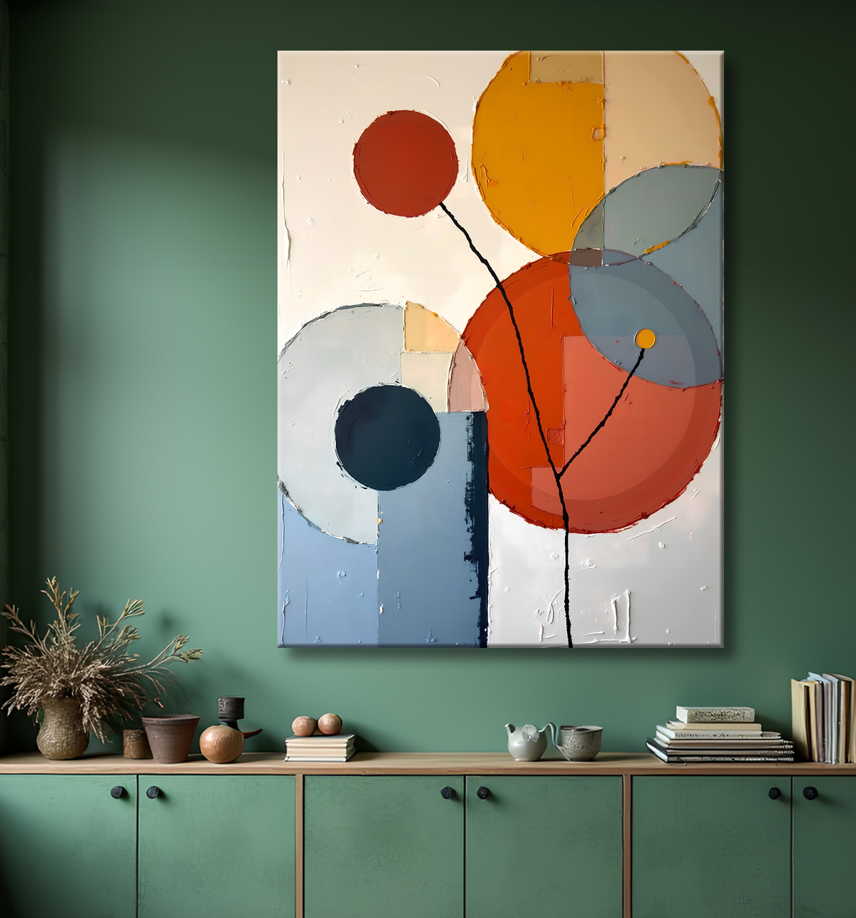 Tableau abstrait géométrique minimaliste aux teintes claires avec decor