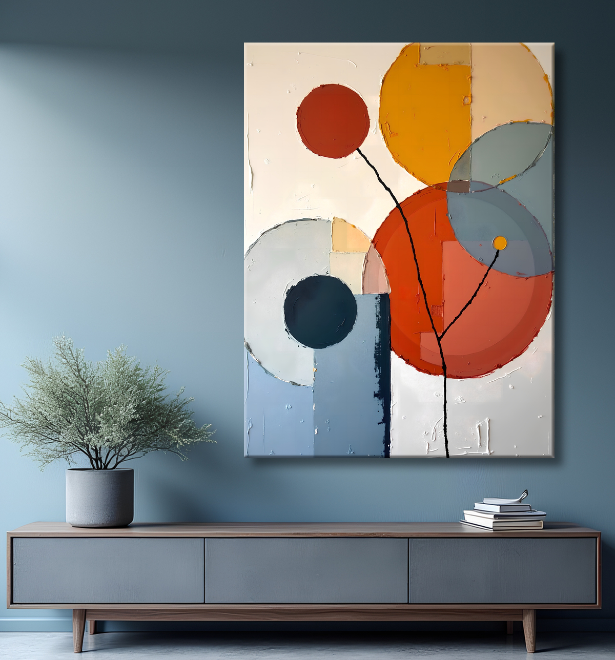 Tableau abstrait géométrique minimaliste aux teintes claires avec decor