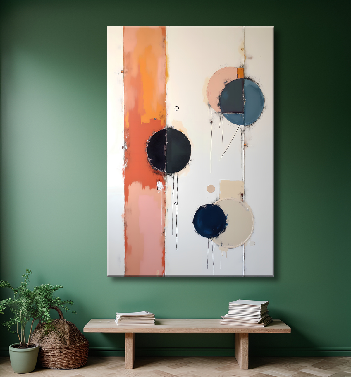 Tableau abstrait géométrique minimaliste aux teintes claires avec decor