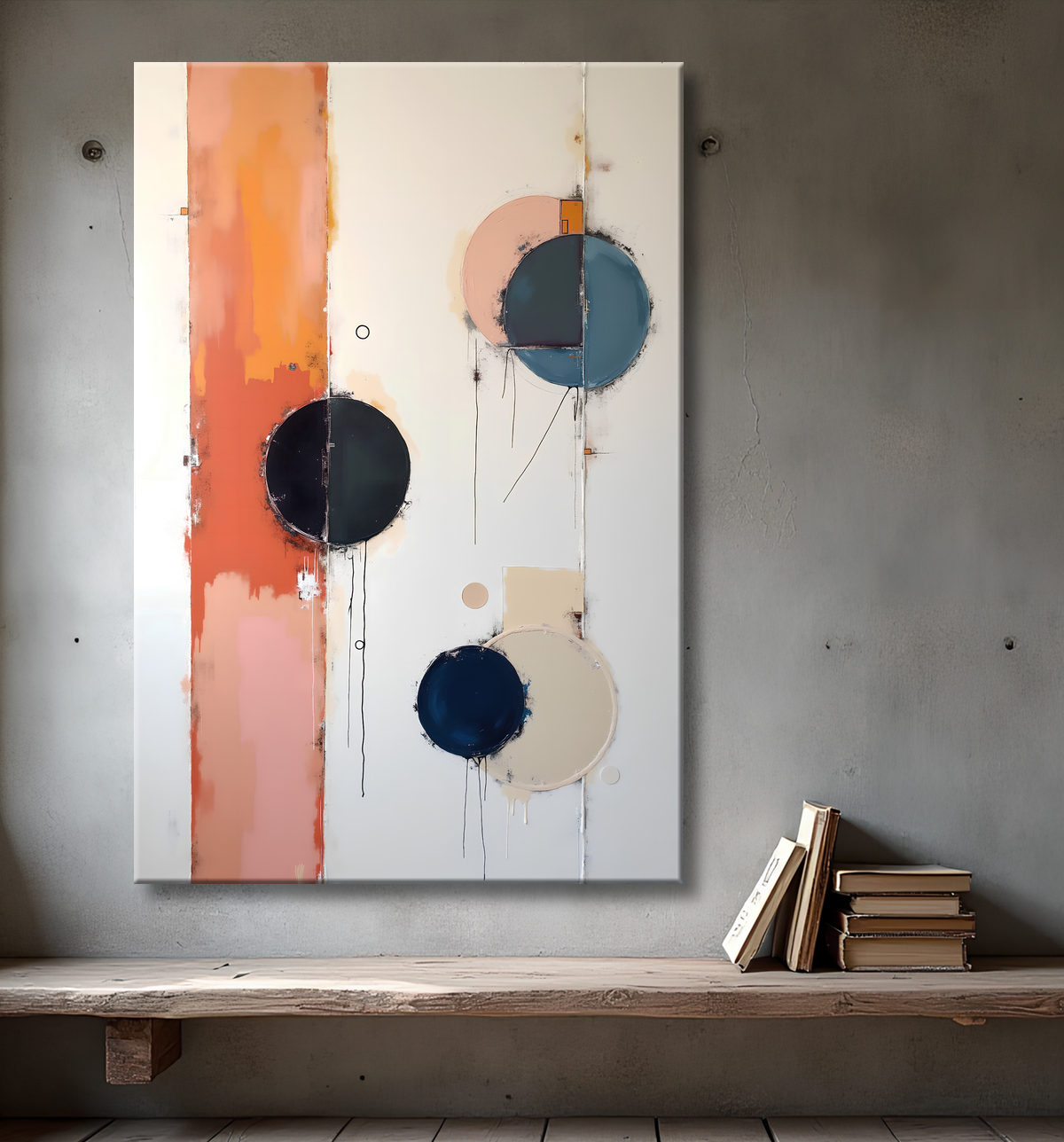 Tableau abstrait géométrique minimaliste aux teintes claires avec decor