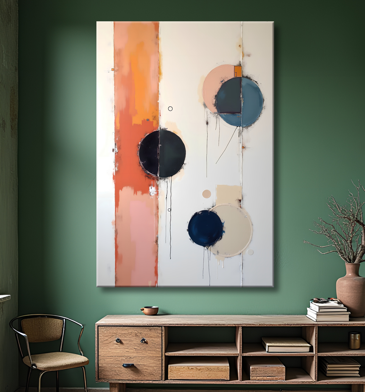 Tableau abstrait géométrique minimaliste aux teintes claires avec decor