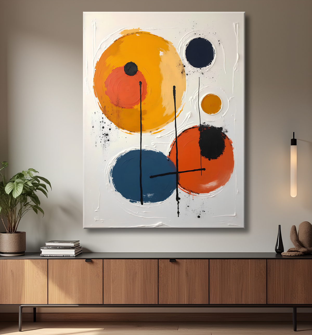 Tableau abstrait géométrique minimaliste aux teintes claires avec decor