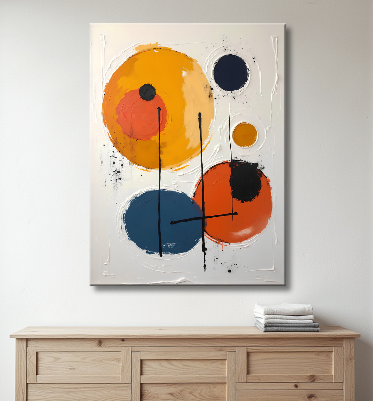 Tableau abstrait géométrique minimaliste aux teintes claires avec decor