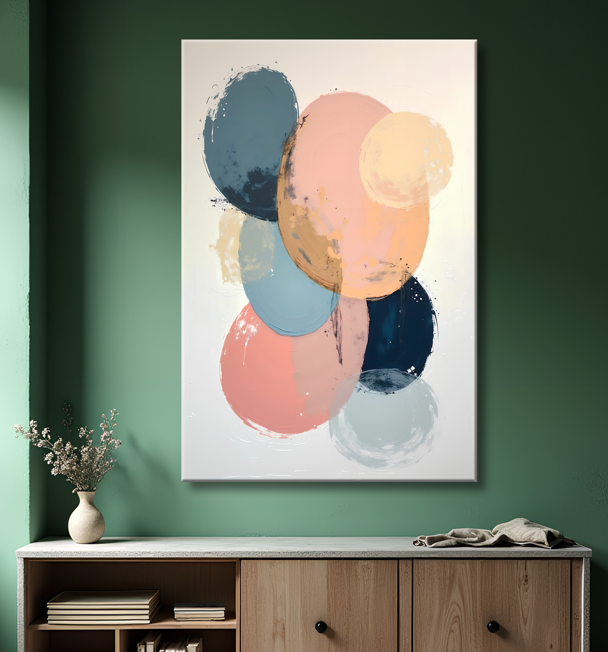 Tableau abstrait géométrique minimaliste aux teintes claires avec decor