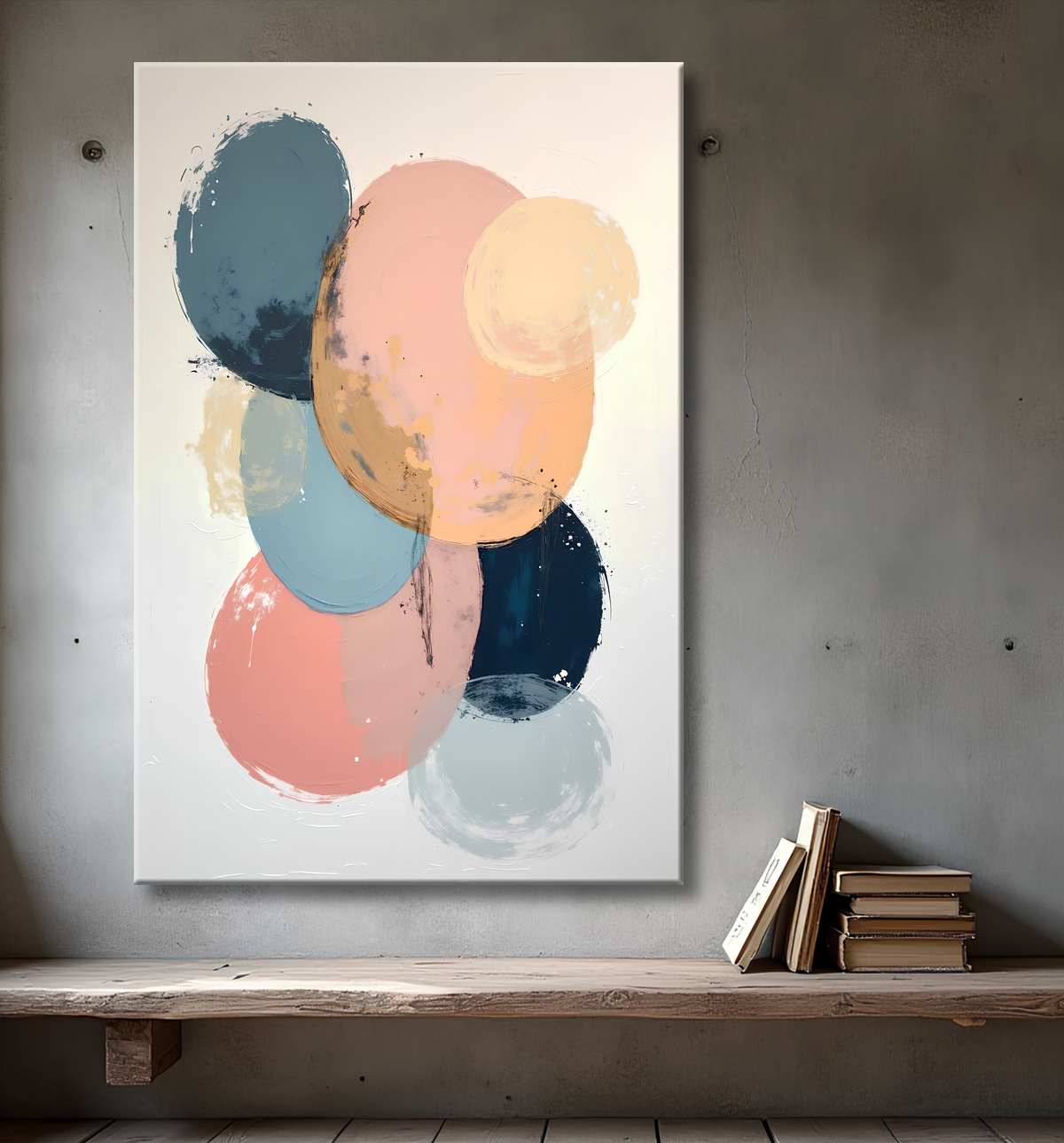 Tableau abstrait géométrique minimaliste aux teintes claires avec decor
