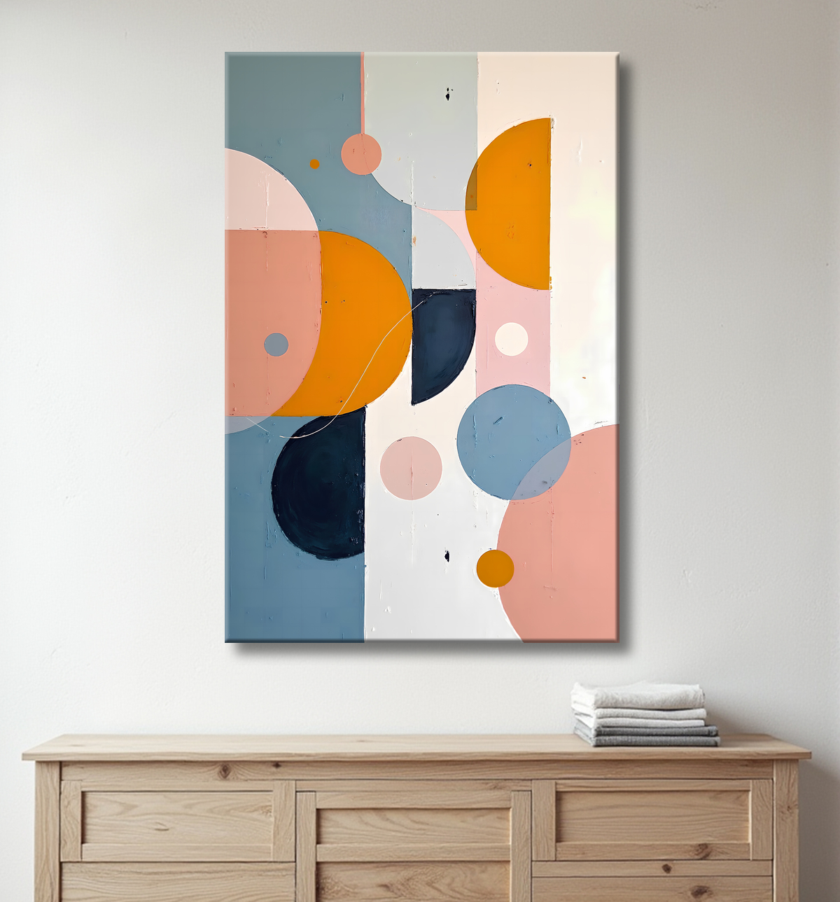 Tableau abstrait géométrique minimaliste aux teintes claires avec decor