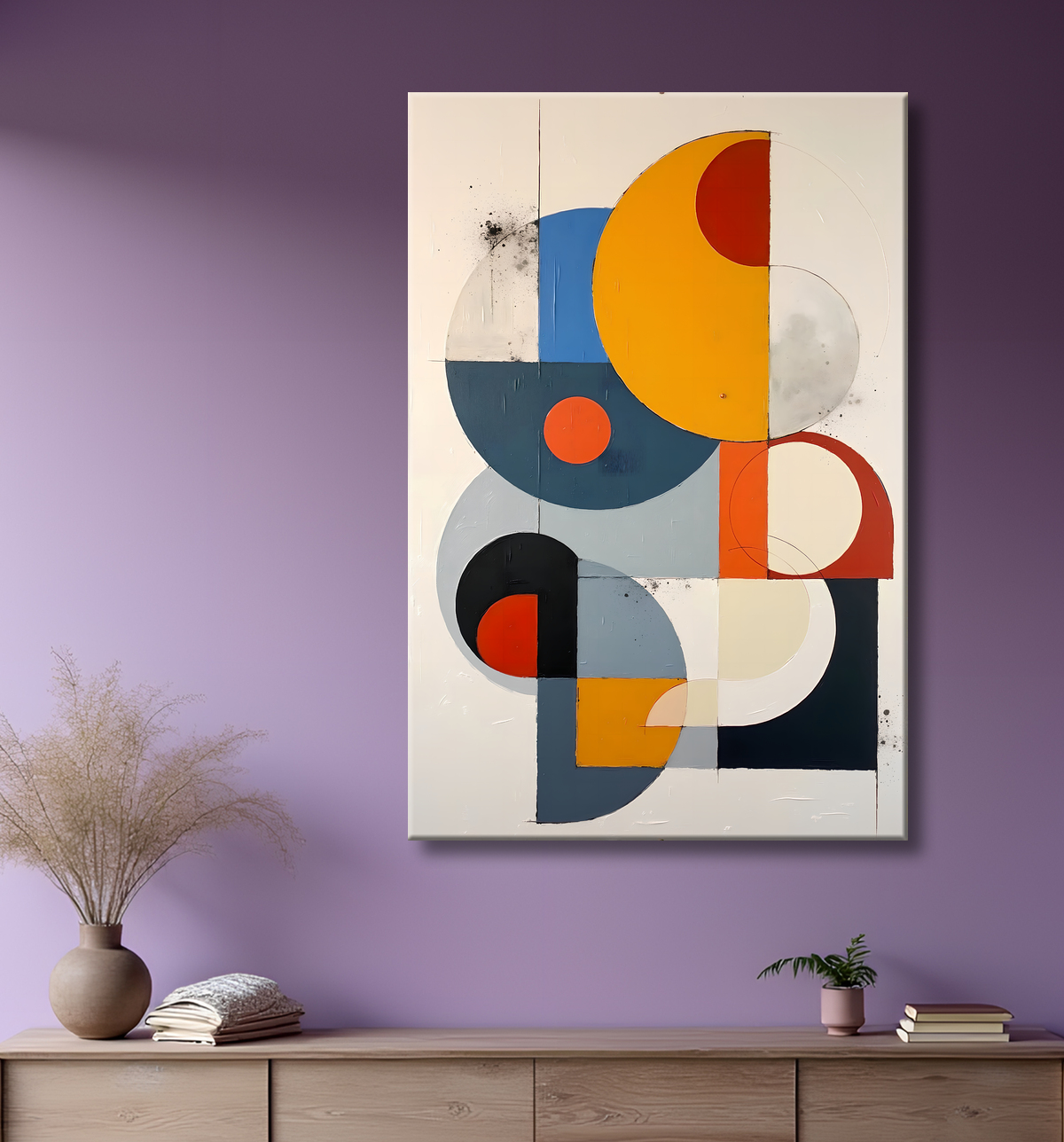 Tableau abstrait géométrique minimaliste aux teintes claires avec decor