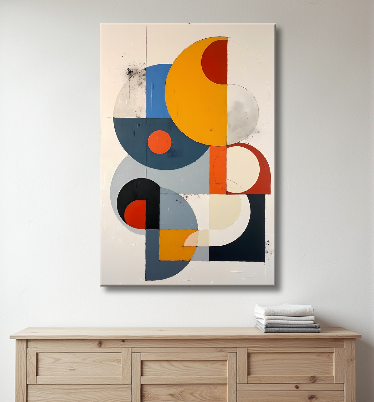 Tableau abstrait géométrique minimaliste aux teintes claires avec decor