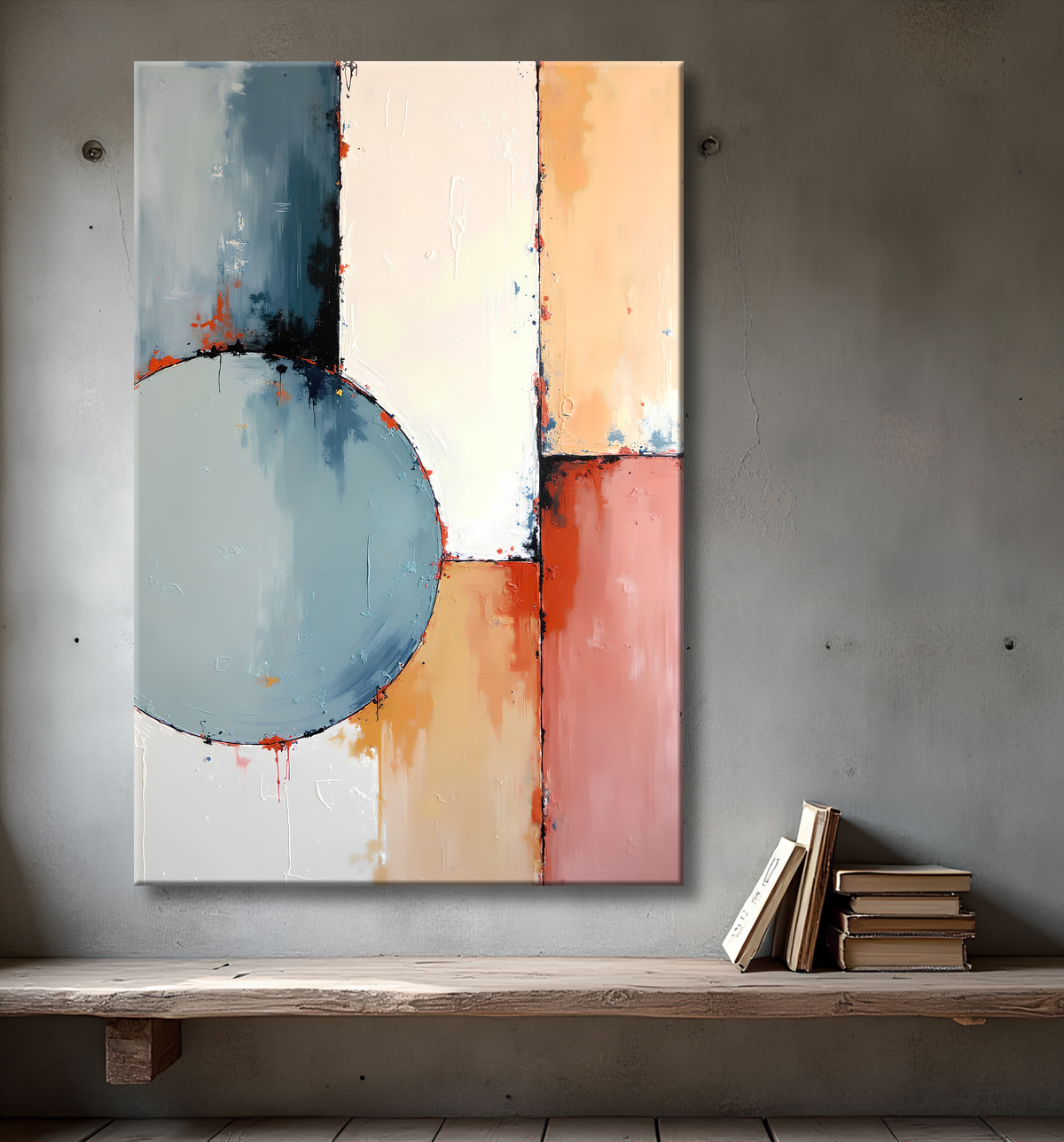 Tableau abstrait géométrique minimaliste aux teintes claires avec decor