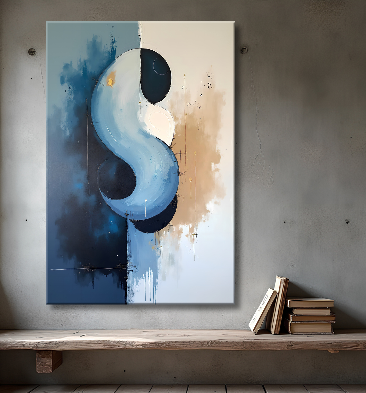 Tableau abstrait géométrique minimaliste aux teintes claires avec decor