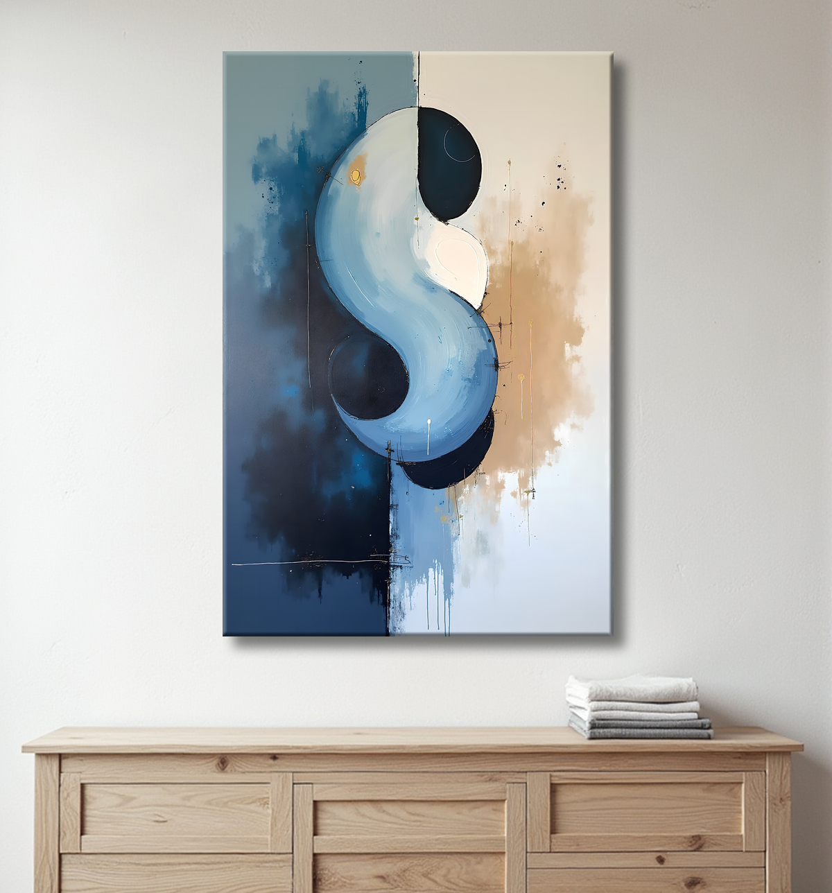 Tableau abstrait géométrique minimaliste aux teintes claires avec decor