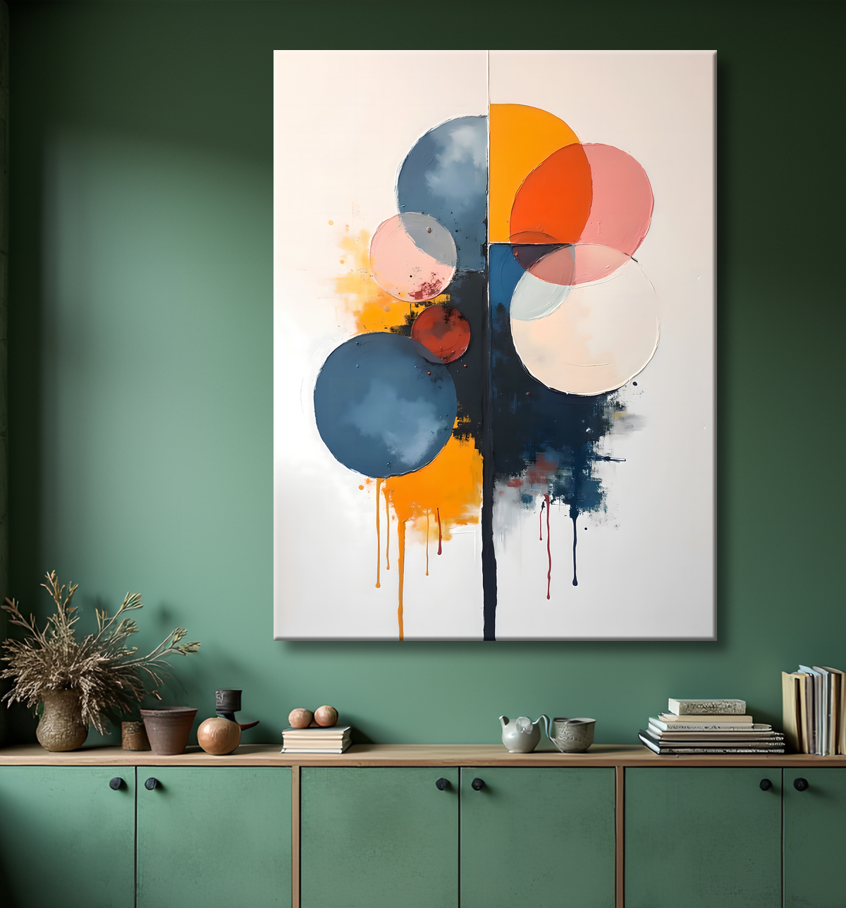 Tableau abstrait géométrique minimaliste aux teintes claires avec decor