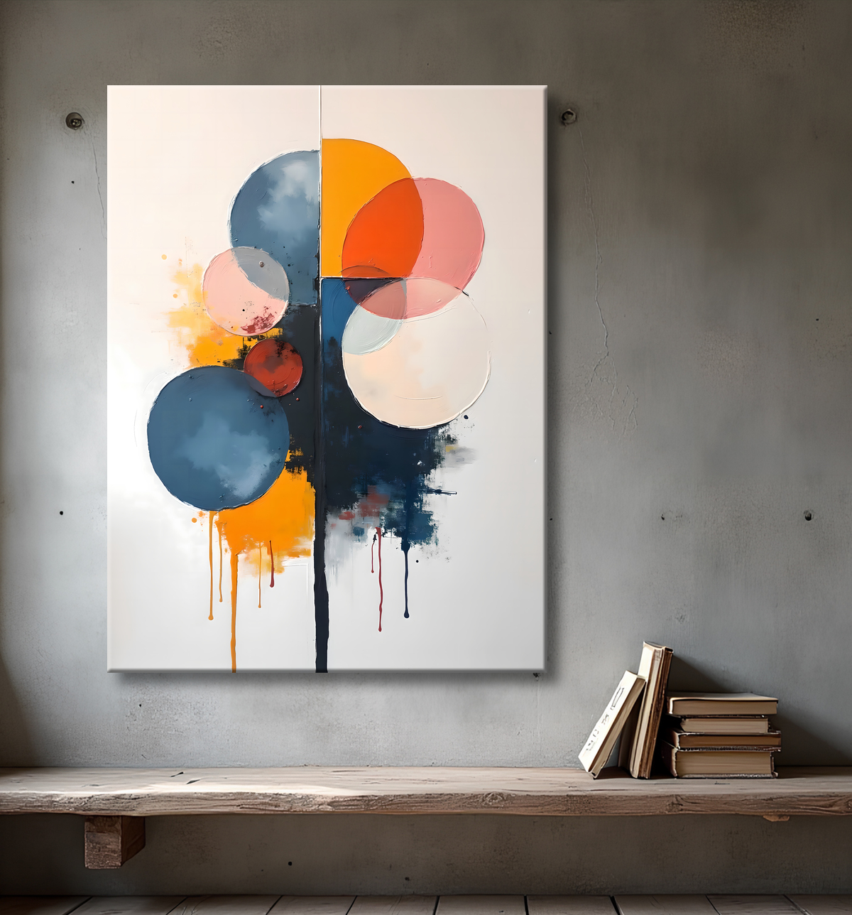 Tableau abstrait géométrique minimaliste aux teintes claires avec decor