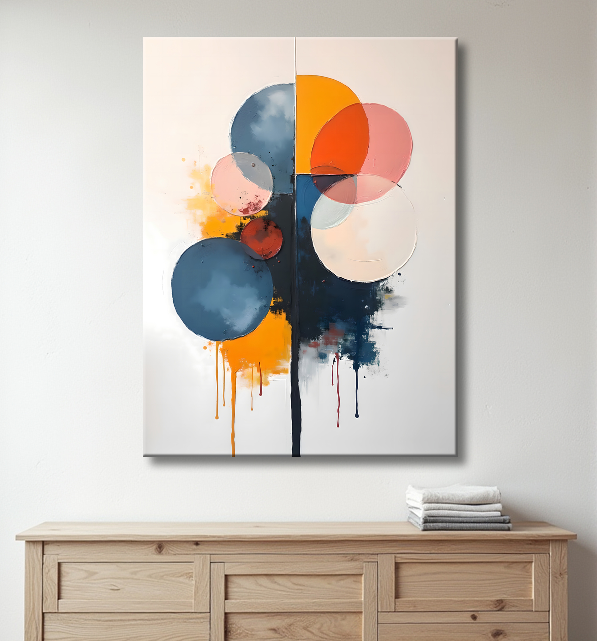 Tableau abstrait géométrique minimaliste aux teintes claires avec decor